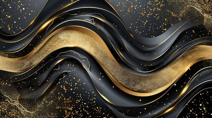 Black and gold elegant background with golden particles.