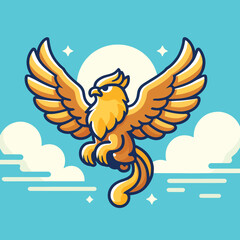 cartoon of Garuda bird flying in the sky flapping wings