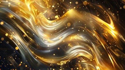 Golden and silver abstract background with waves and glitter