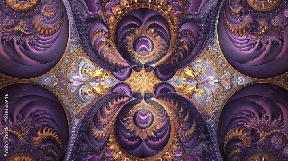 Poster A computer-generated pattern featuring shades of purple and gold, creating a visually striking and intricate design.