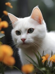 White Cat Animal Realistic Photo Illustration Art