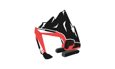 Excavator and mountain illustration design vector