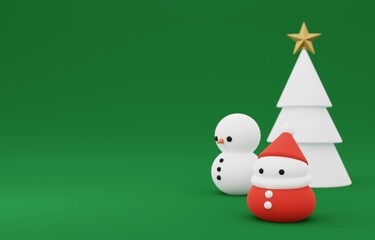 3D素材_クリスマスツリー_サンタ_雪だるま