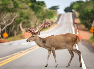 Be aware of deer crossing the road. Caution, wild animals. 