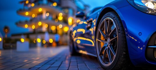 Detailed close ups of car wheels and rims displaying intricate designs and shiny finishes