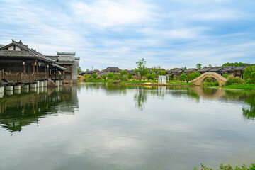 Fototapeta premium the beautiful ancient town of Lizhuang on the lake, Yibin City, Sichuan Province, China