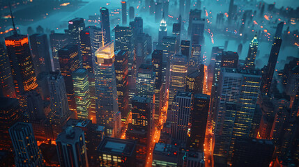 Fototapeta premium Night city illustration with neon glow and vivid colors.