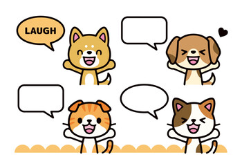 Cute illustration set of dog and cat pleased