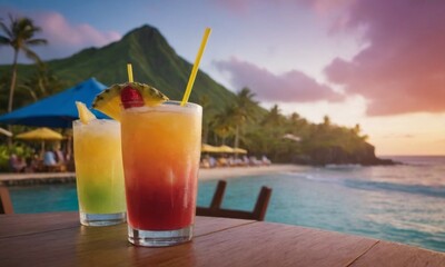 refreshing tropical cocktail on the beach