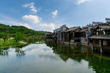 Fototapeta premium the beautiful ancient town of Lizhuang on the lake, Yibin City, Sichuan Province, China