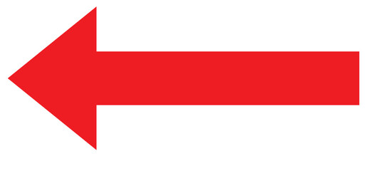 Red large forward or left pointing solid long arrow icon sketched as vector symbol . eps 10