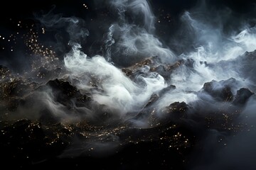 Obraz premium Smoke from volcano eruption on black background.