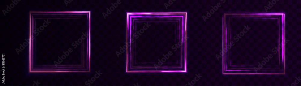 Poster bright light frame with special lighting effects. beautiful purple light frame effect on transparent