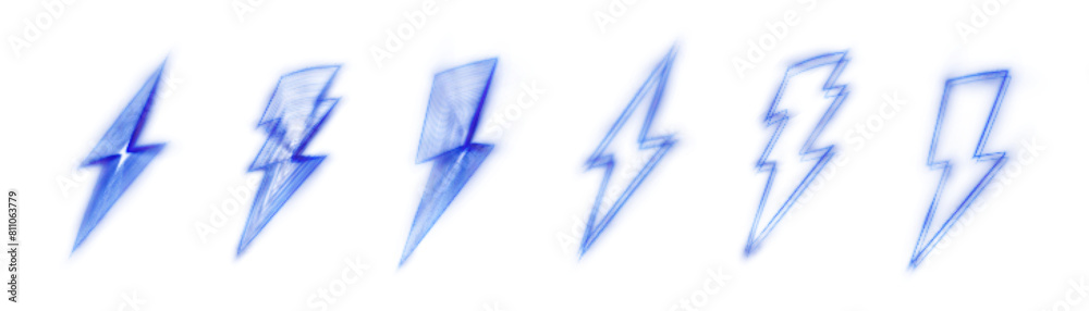 Poster Illuminated lightning logo. A set of lightning bolts with a special glow effect isolated on a transparent background. Vector template