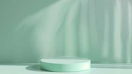 Light green reflective surface and podium for luxury organic cosmetic, skin care, and beauty treatment product display, creating a sleek 3D look.