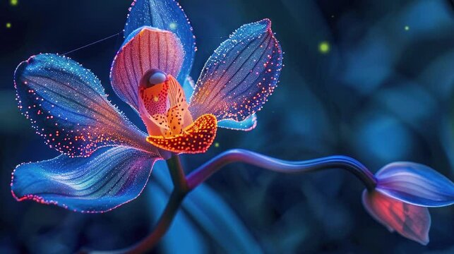 Beautiful bioluminescence orchid flowers at night
