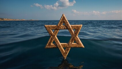 Sea holidays in Israel. Big Star of David over the sea. Country of Three Seas - Mediterranean, Red Sea and Dead Sea