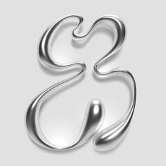 Naklejka premium 3D chrome number eight, numeral 8 in dripping liquid metal with glossy shiny reflective surface. Abstract molten silver alloy shape. Isolated vector for Y2K and retro futurism fonts, typography