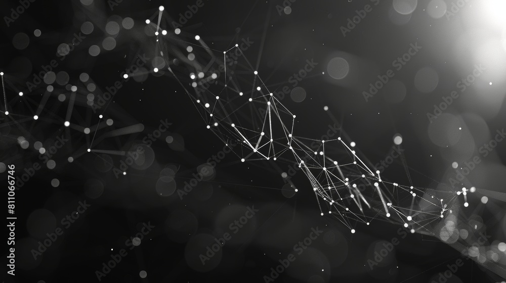 Poster Abstract dark polygonal space with connecting lines and dots. 3D rendering.