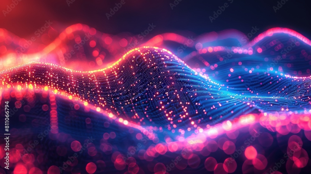 Poster Abstract digital background with dots and weaves. Digital technology. 3D rendering.
