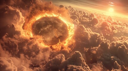 In this dynamic 3D illustration witness the impact of a meteor from outer space colliding with Earth giving rise to a dramatic ring of smoke and dust
