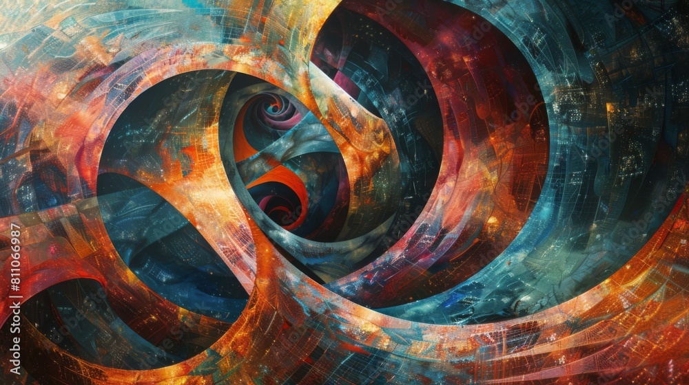 Aufkleber An abstract painting with a prominent spiral design, showcasing intricate patterns and vibrant colors in a contemporary art composition.