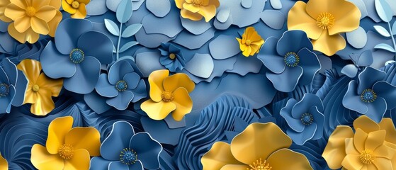 Flower pattern modern in blue and yellow.