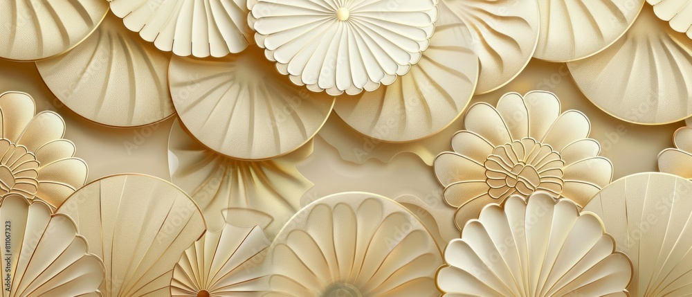 Poster A modern of a Japanese pattern with a geometric gold background...