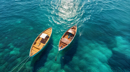 Aerial view of two boats on the water created with Generative AI technology