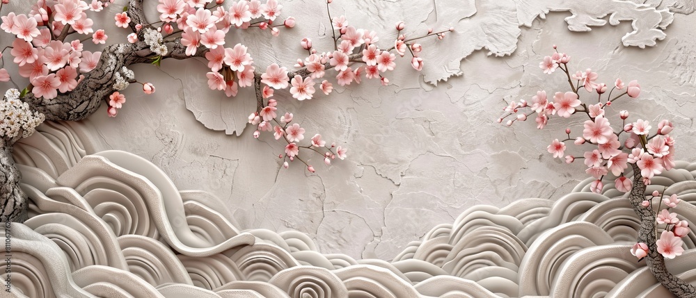 Canvas Prints A seamless modern of a cherry blossom pattern with a bonsai background.