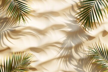 Fototapeta premium 3D Render of Palm leaf shadow on sand, top view with copy space.