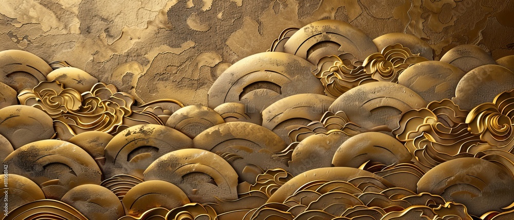Aufkleber the japanese pattern of gold clouds on a geometric background.