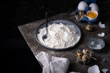 Baking ingredients with flour and eggs