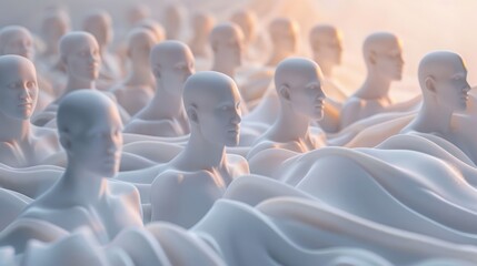 Obraz premium a large number of faceless mannequins, they are arranged in a grid-like pattern