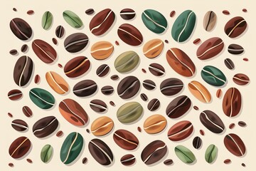 Organic coffee beans flat design top view gourmet brewing theme cartoon drawing Triadic Color Scheme