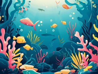 Perspective underwater scene flat design top view ocean exploration theme animation Complementary Color Scheme