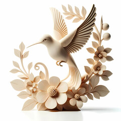 Fototapeta premium wood carving statue of hummingbird with white background