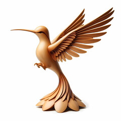 wood carving statue of hummingbird with white background