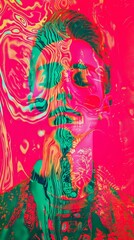 abstract portrait of human face in graphic stylish colorful modern composition pink and green color accent new art style people portrait