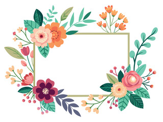 Fototapeta na wymiar Wedding invitation colorful floral wreath frame spring flowers template 
