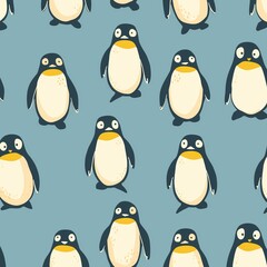 Obraz premium set of penguin on a flat color background, repetitive art