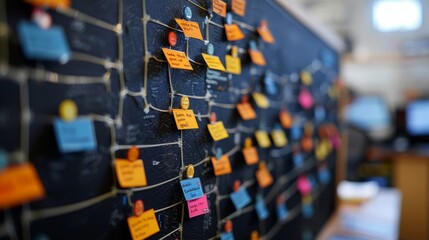 Obraz premium Colorful sticky notes on a blackboard.