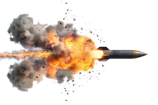 launched missile rocket PNG Isolated Projectile fire trail on Transparent and White Background - Military Defense Warhead Weapon 