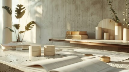 The image is showing a desk with a lot of clutter on it