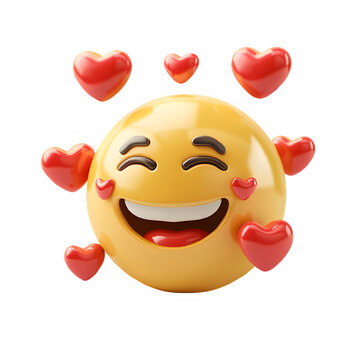 smiling emoji with hearts, yellow face, transparent background, png format, cute style, in the style of cute colors, clipart, 3d render,


