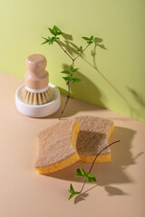 Eco cleaning with sponges, sustainable concept