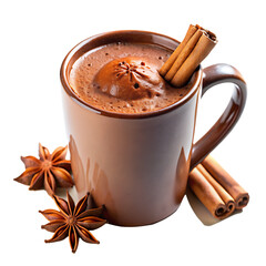 cup of hot chocolate with sticks and cinnamon