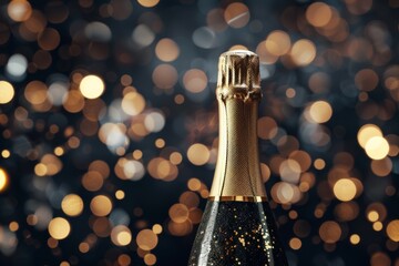 Elegant Champagne Celebration: Sparkling Bottle with Golden Confetti