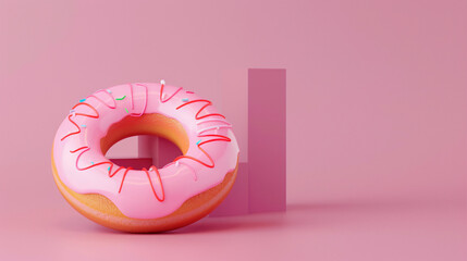 Donut chart on pink background. 3d render illustration