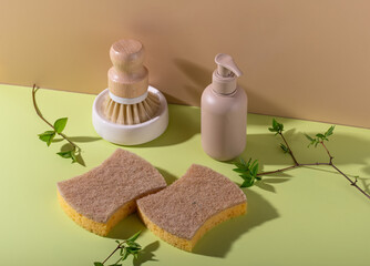 Eco cleaning with sponges, sustainable concept